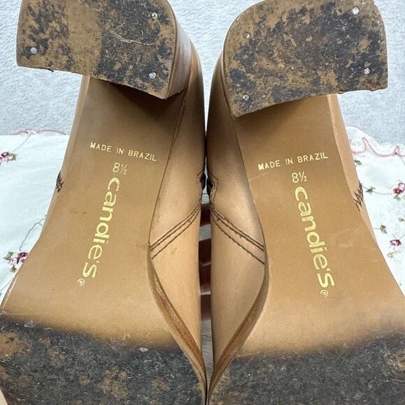 Vtg Candies Leather Boots Womens 8.5 Tan Chunky Heel Square Toe Mid Calf 90s Y2K - Picture 11 of 11